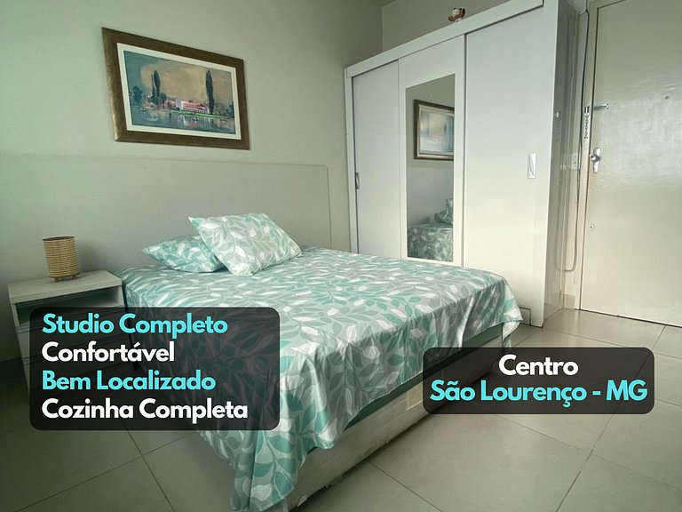 Studio em São Lourenço: Cozinha Completa, Ar, Wifi