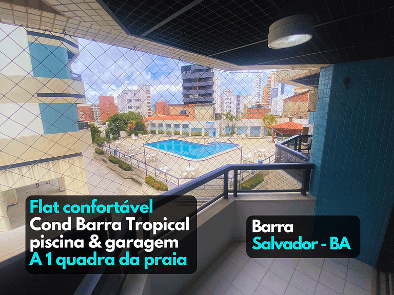 Flat confortável Cond. Barra Tropical piscina 1 quadra Praia