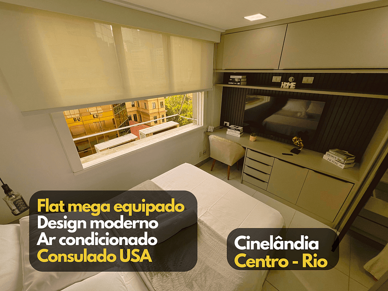 Flat Moderno completo Ar Consulado USA Cinelândia Centro - F