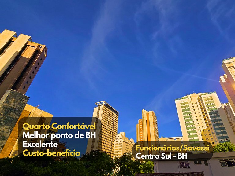 Quarto confortável, melhor área de Belo Horizonte